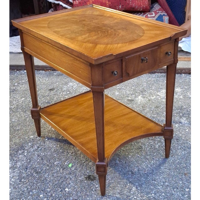 Mid 20th Century Pair John Widdicomb Walnut and Burl Single Drawer Tiered Side Tables For Sale - Image 15 of 18