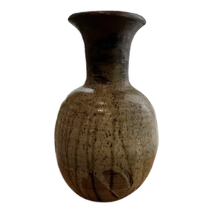 Mid Century Art Studio Large Brown Drip Glaze Stoneware Vase Artist Signed "Philip"