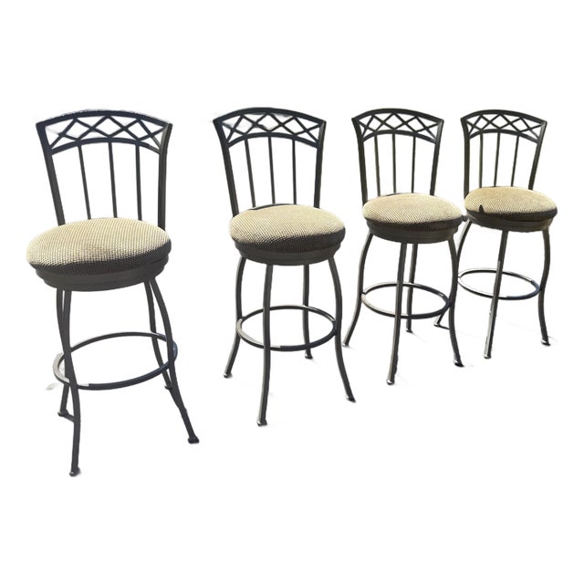 Set of 4 Swivel Bar Stools – Powder-Coated Steel – Made in Usa For Sale