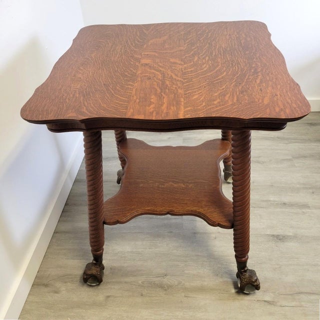 Victorian Tiger Oak Side Table With Large Green Man Claw-and-Glass Ball Feet For Sale - Image 11 of 11