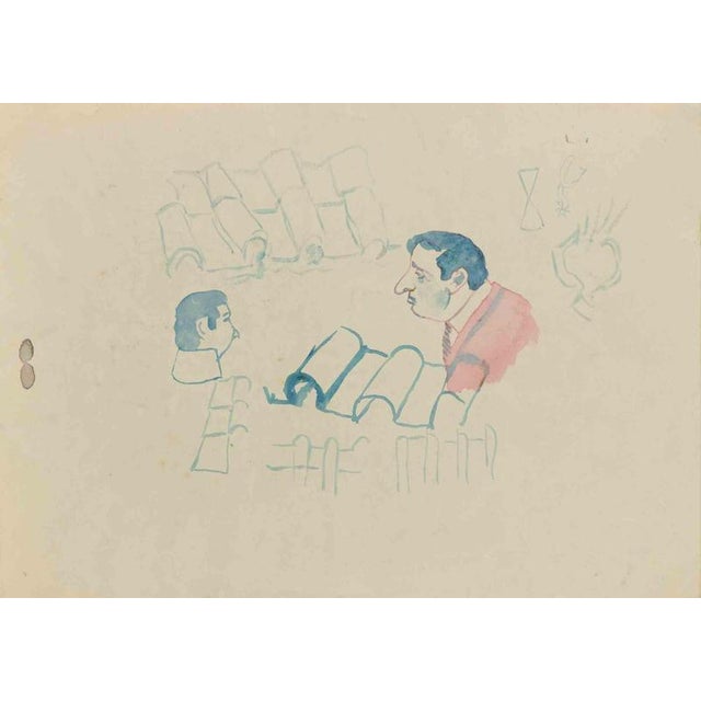 China ink drawing and watercolor on paper- Hand signed. Very good condition. This piece is attributed to the mentioned...