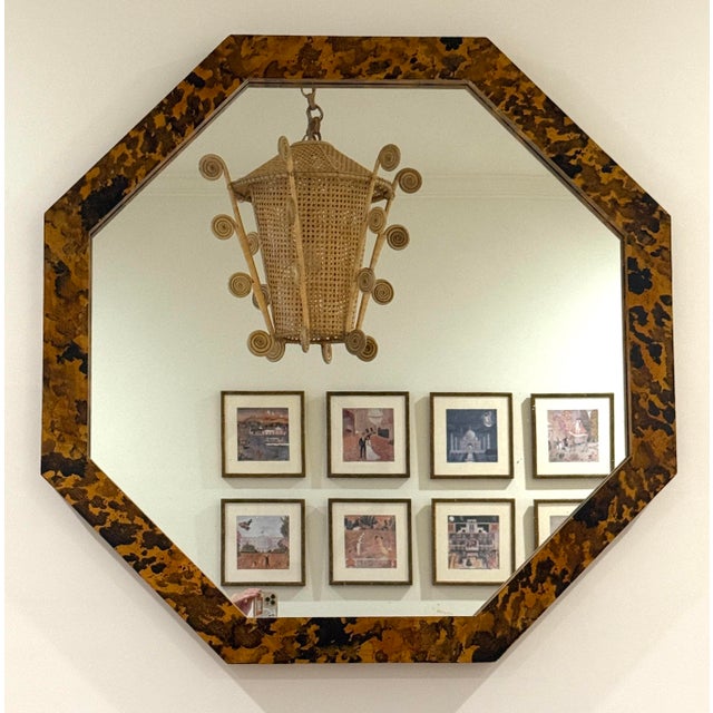 Vintage bespoke hand painted tortoise finish wall mirror commissioned by a well known interior designer. Large octagonal...