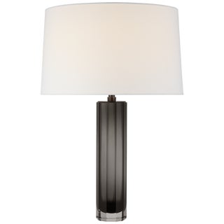 Chapman & Myers for Visual Comfort Signature Fallon Medium Table Lamp in Smoked Glass with Linen Shade For Sale