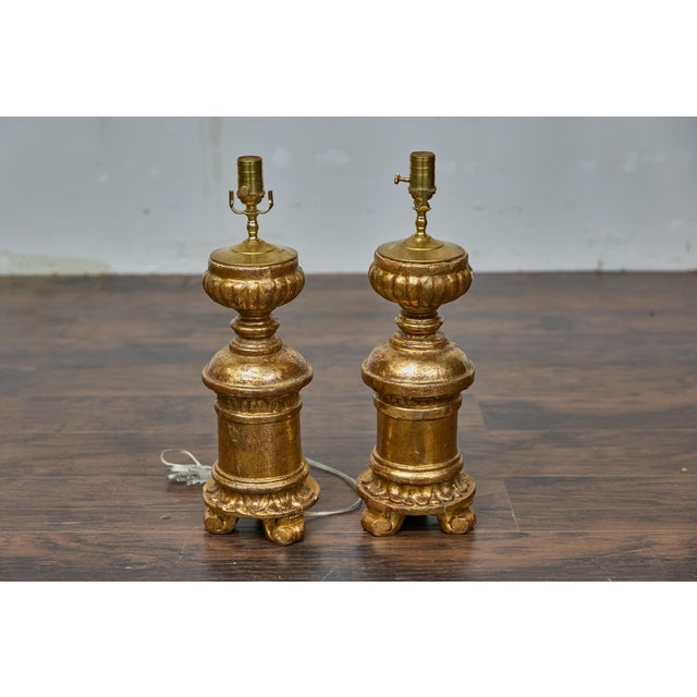 19th Century 19th Century French Baroque Revival Giltwood Fragments Made into Lamps - a Pair For Sale - Image 5 of 12