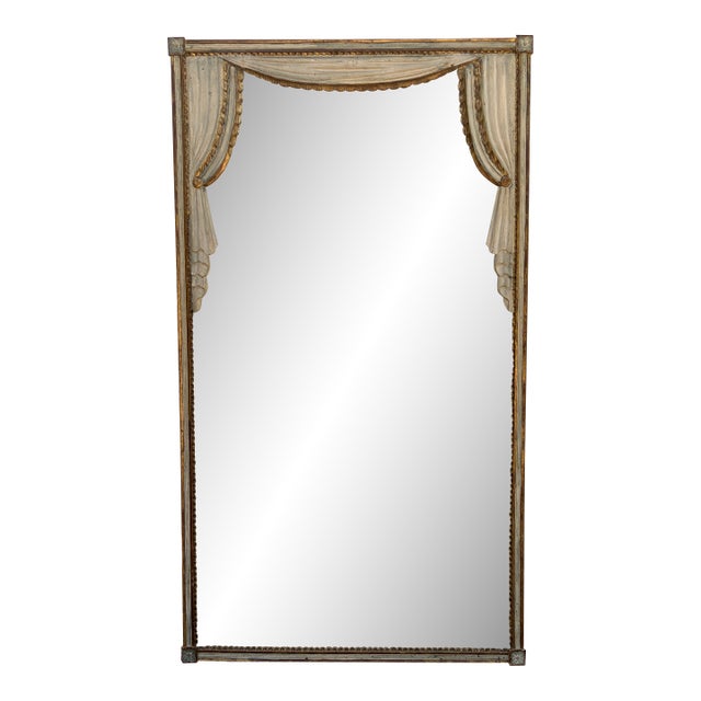 Large Hollywood Regency Trompe l'Oeil Draped Giltwood Mirror For Sale