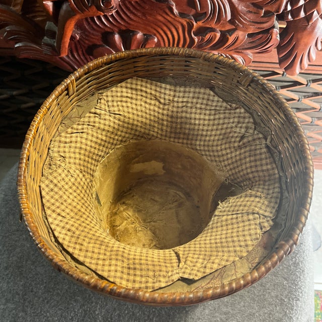 Antique Famille Rose Porcelain Tea Pot With Insulated Wicker Basket For Sale - Image 11 of 13