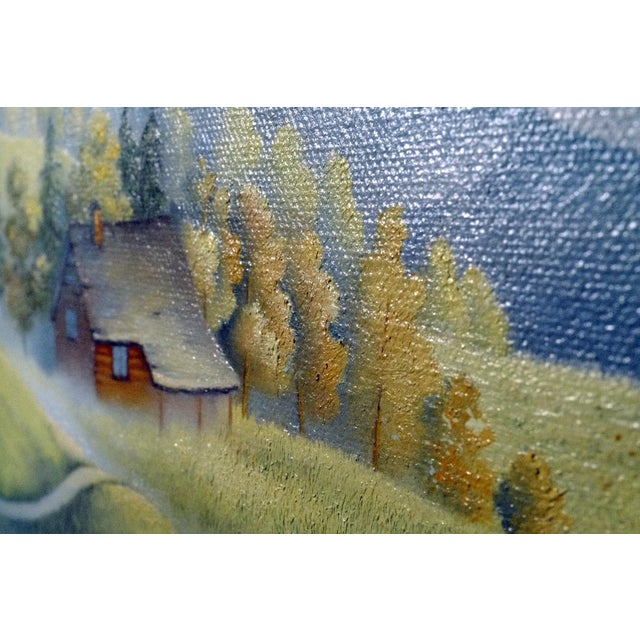 Cabin Signed B. Feucht Alpine Mountain Cabin Landscape Painting, Wood Frame For Sale - Image 3 of 6