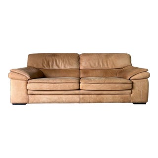 Postmodern Italian Roche Bobois Brown Leather Sofa For Sale