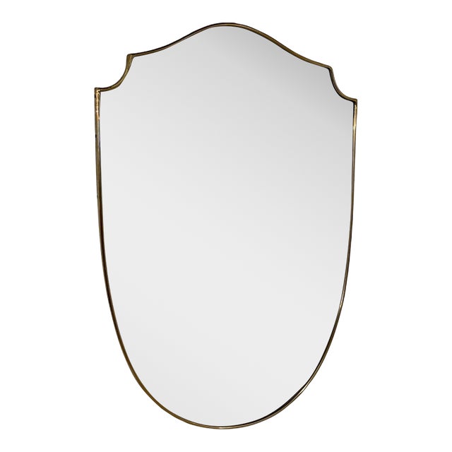 Italian Shield-Shaped Wall Mirror With Brass, 1960s For Sale