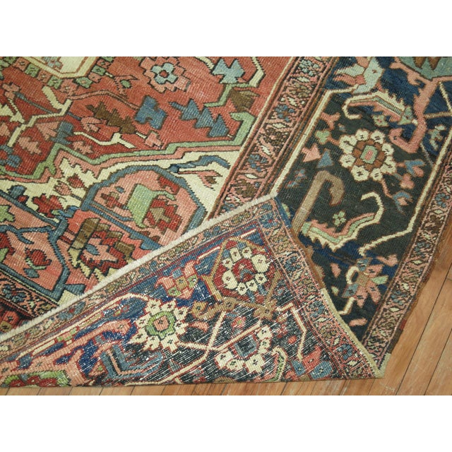 Red Zabihi Collection Large Antique Persian Square Heriz Rug For Sale - Image 8 of 12