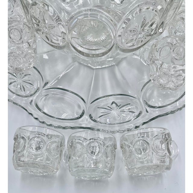 1960s Tiffin-Franciscan l.e Smith Moon & Stars Punch Bowl, Large Under Plate & 10 Cups For Sale In Palm Springs - Image 6 of 11