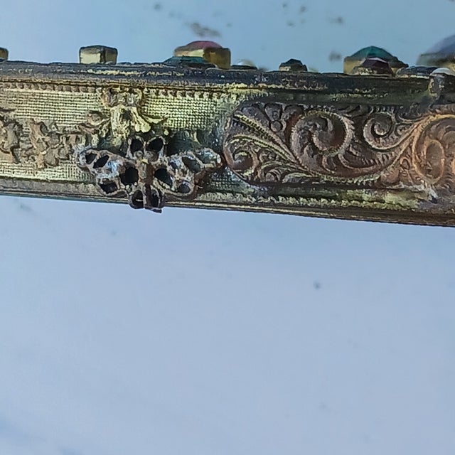 Brass 1950s Grand Scale Jeweled Brass Hand Mirror - Hollywood Regency Filigree For Sale - Image 8 of 11