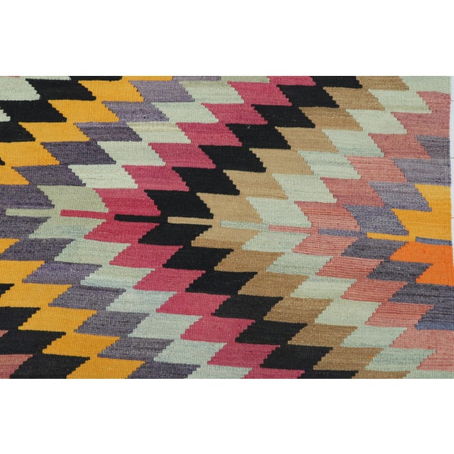 Dark Pink Vintage Turkish Kilim Rug-5′7″ × 11′8″ For Sale - Image 8 of 13