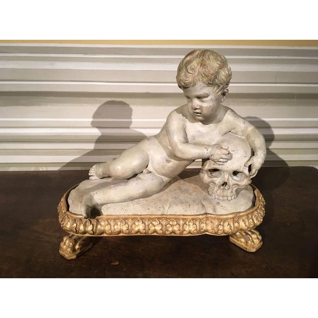 Baroque Memento Mori Child Skull Figure Sculpture, Faux White Marble, Late 17th Century For Sale - Image 3 of 17