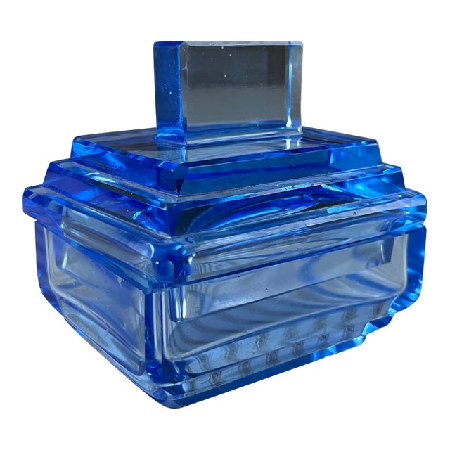 Late 20th Century Postmodern Italian Glass Lidded Blue Jar For Sale