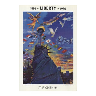1986 T.F. Chen 'Salute to Liberty' Contemporary Blue, Yellow Offset Lithograph For Sale