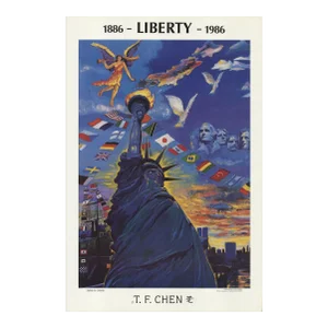 1986 T.F. Chen 'Salute to Liberty' Contemporary Blue, Yellow Offset Lithograph