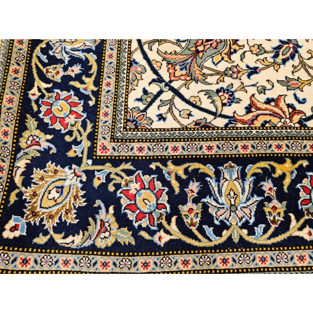 Persian Vintage Qum Area Rug, Hand-Knotted Wool & Silk, Floral Medallion Pattern, 5x7, Ivory & Red For Sale - Image 3 of 18