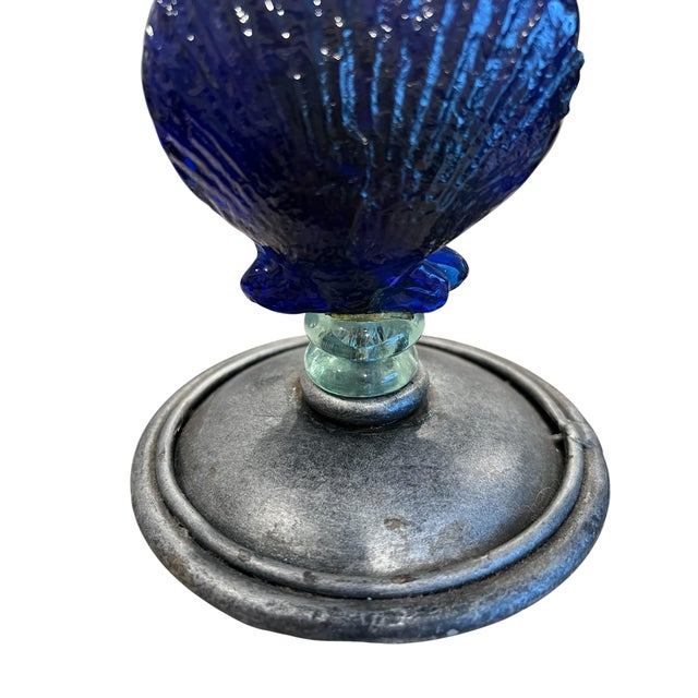 Late 20th Century Pair of Heavy Cobalt Blue Art Glass Candlesticks 13" Tall For Sale - Image 5 of 12