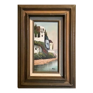 Mid Century Framed Oil Painting on Canvas Signed Lr For Sale