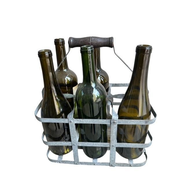 1930s French Bottle Carrier Metal Basket Zinc For Sale - Image 4 of 4