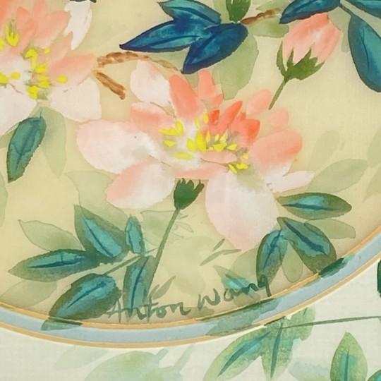 Matched Set of 2 Anton Wang Watercolor on Silk Paintings – Artist Signed and Framed With Chop Mark (Original Vintage Octagon Frames) For Sale - Image 13 of 18