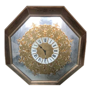 Mid 20th Century Eglomise Octagonal Wall Clock on Gold and Silver Ground
