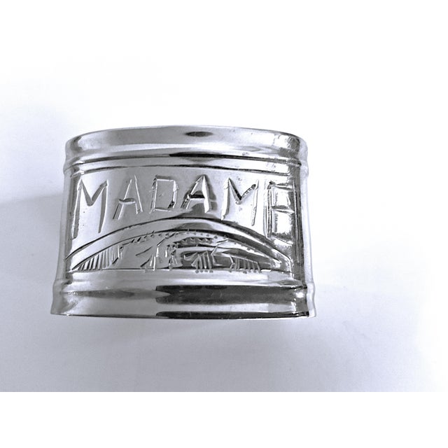 Art Deco Vintage Madame & Monsieur 2" French Napkin Rings Silver Plated - a Pair For Sale - Image 3 of 5