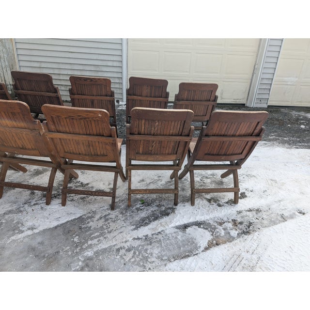 Antique Quartersawn Oak Folding Chairs, Steamboat Theater Seating, Set of 12 For Sale - Image 4 of 18