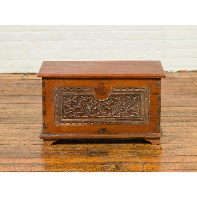 Mid 20th Century Indonesian Vintage Wooden Blanket Chest with Carved Foliage and Floral Motifs For Sale In New York - Image 6 of 13