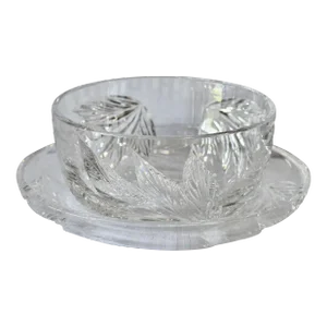 Tiffany & Company Botanical Leaf Cut Crystal Bowl and Under Plate Signed Emil Brost 1996