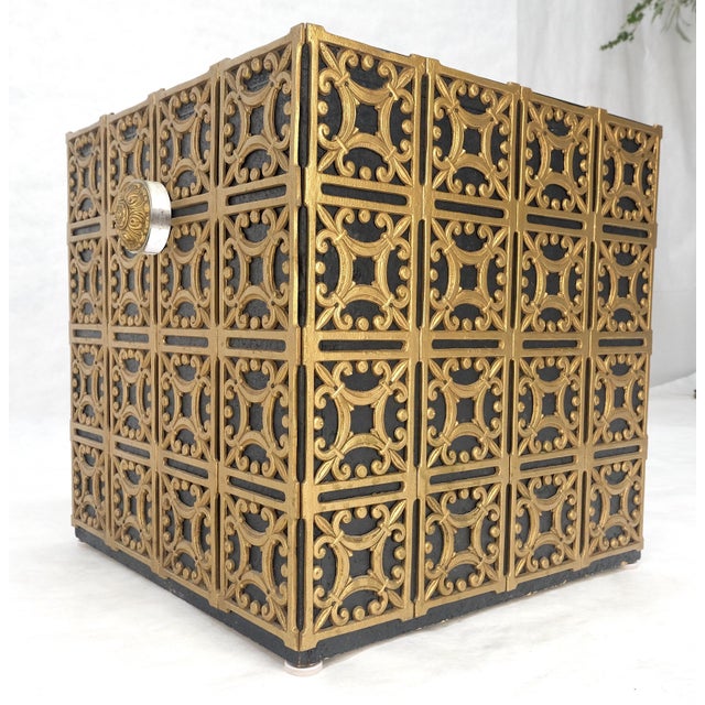 Chanel Decorative Brass Pattern Shaped Cube Base Side Table w/ Smoke Mirrored Top MINT For Sale - Image 4 of 13