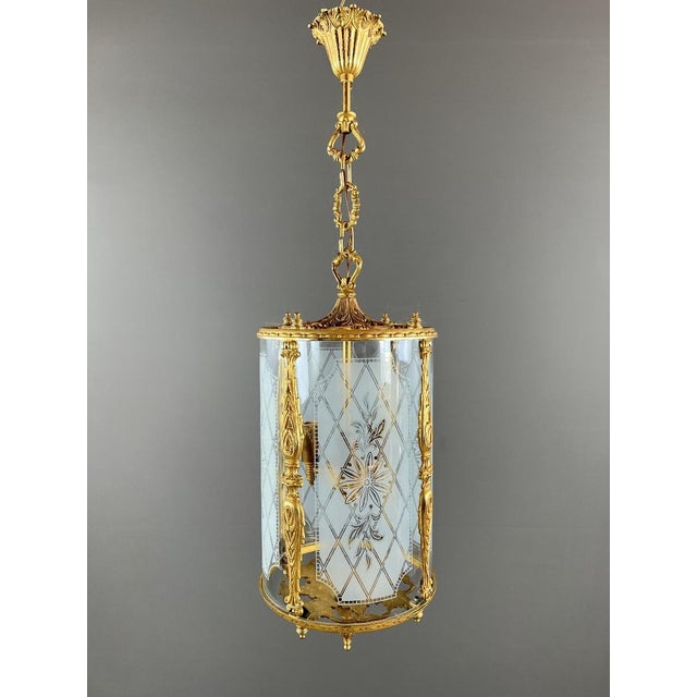 20th Century Louis XVI Style Lantern in Gilt Bronze and Engraved Glass For Sale - Image 12 of 12