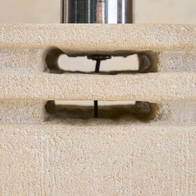 Late 20th Century French Limestone Table Lamp with Shade by Albert Tormos, 1970s For Sale - Image 5 of 11