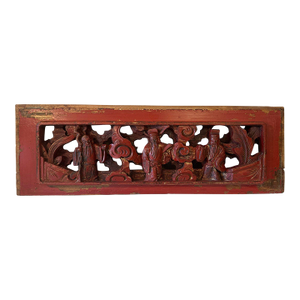 Antique Chinese Red Lacquered Wood Wall Panel Hanging