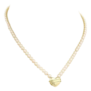 Tiffany & Co. 18k Yellow Gold Cupid Arrow Heart Pendant Pearls Necklace
