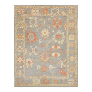 14x17 Hand-Knotted Modern Oushak Rug Premium Hand-Spun Wool Blue/Earth Tones