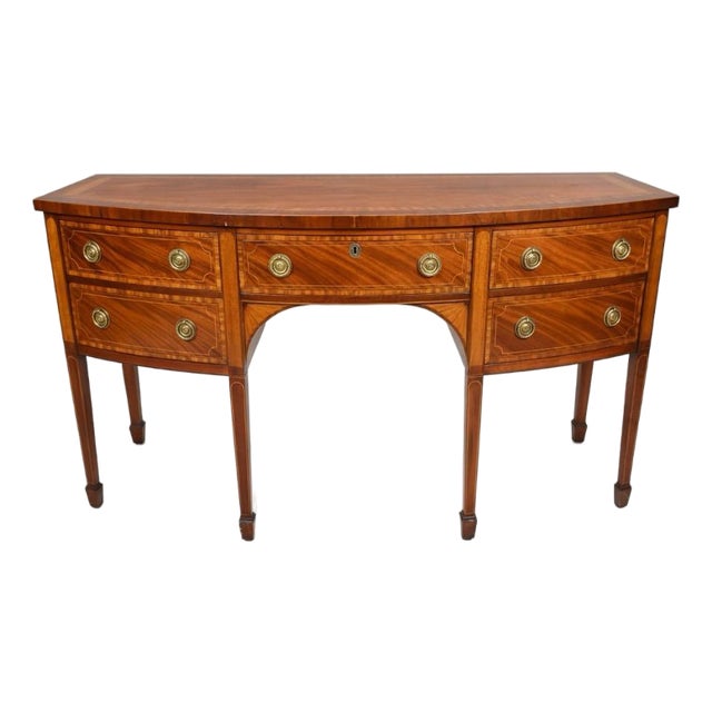 1990s Baker Historic Charleston Collection Bowfront Sideboard - Mahogany W Satinwood Inlay For Sale