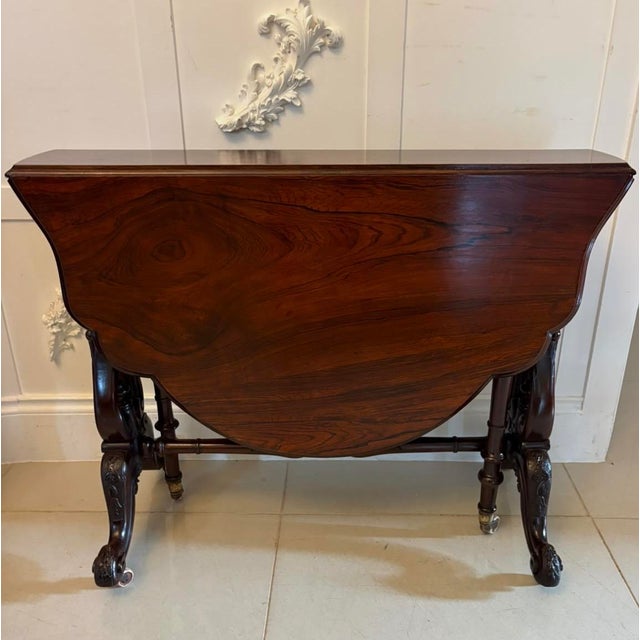 Antique Victorian Rosewood Drop Leaf Sutherland Occasional Table, 1850 For Sale - Image 10 of 17