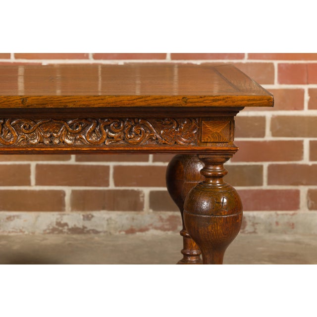 Wood English 19th Century Oak Table with Carved Apron and Turned Baluster Legs For Sale - Image 7 of 12