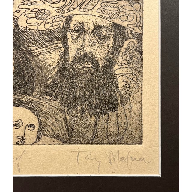 Circa 1960s Tony Mafia Jewish Etching Artist Proof Signed Judaica Art Framed For Sale - Image 4 of 8