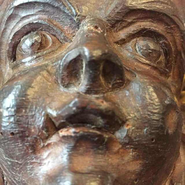 Winged Putto Sculpture with Angel Face Carved in Wood, 1700s For Sale - Image 4 of 7