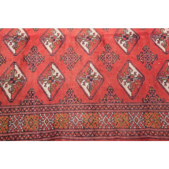 Vintage Turcoman Handwoven Rug – Red Diamond Medallion Design -3' 7'' X 4' 4'' For Sale - Image 10 of 12