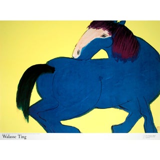 1990 Walasse Ting 'Blue Horse (Sm)' Contemporary Blue,Yellow France Offset Lithograph For Sale