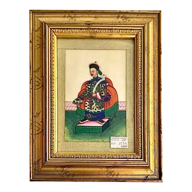 Antique 19th C Chinese Art Pith Painting Emperor Court Folk Art Oriental Decor For Sale