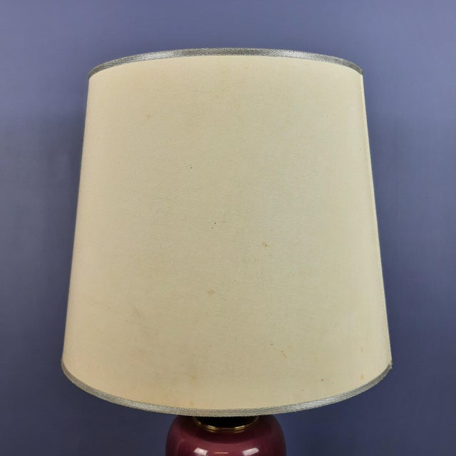 Beige Purple Ceramic Table Lamp with Floral Fabric Lampshade, 1960s For Sale - Image 8 of 15