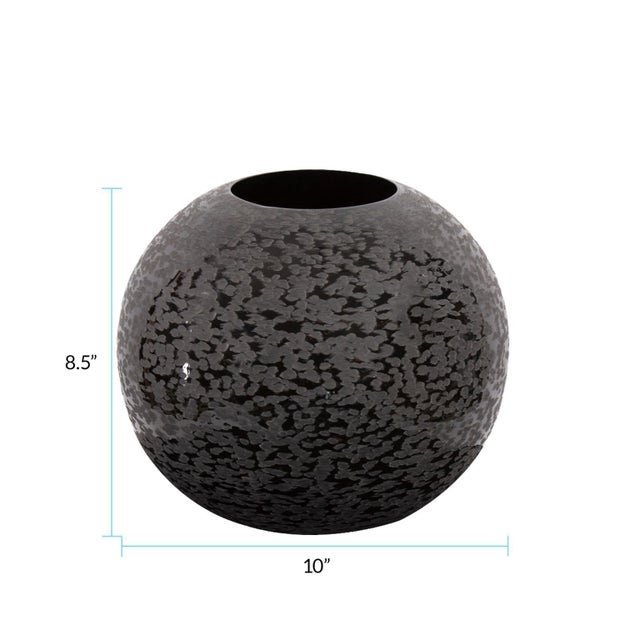 Chiseled Texture Black Iron Globe Vase- Small For Sale In Chicago - Image 6 of 8