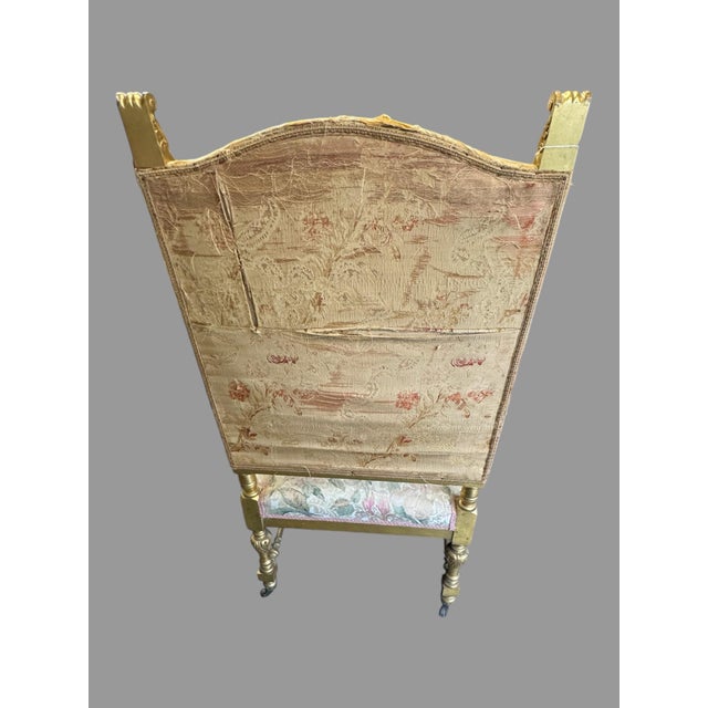 Gold Antique Victorian Louis XVI Style Gilt Wood Fauteuil Throne Tall Back Armchair For Sale - Image 8 of 8