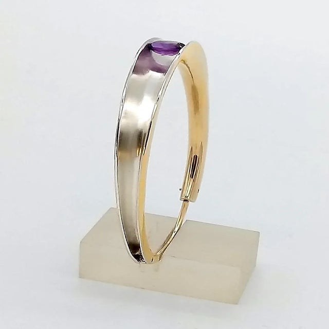 Mid-Century Modern Vintage Solitaire Gold & Silver Gerhard Herbst Studio Bangle Bracelet For Sale - Image 3 of 9