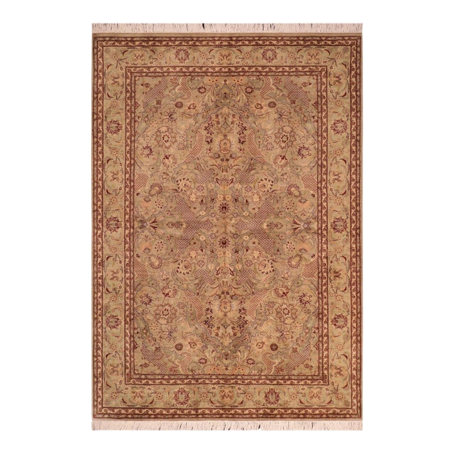 Beautiful 1990's Pak-Persian Taupe/Green Wool Rug - 6'1'' X 9'3'' For Sale